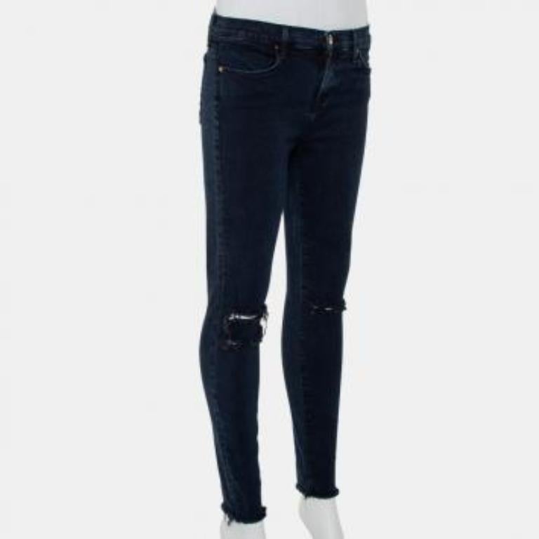 J Brand Navy Blue Denim Cropped Skinny Distressed Blue Mercy Jeans M For Sale 5