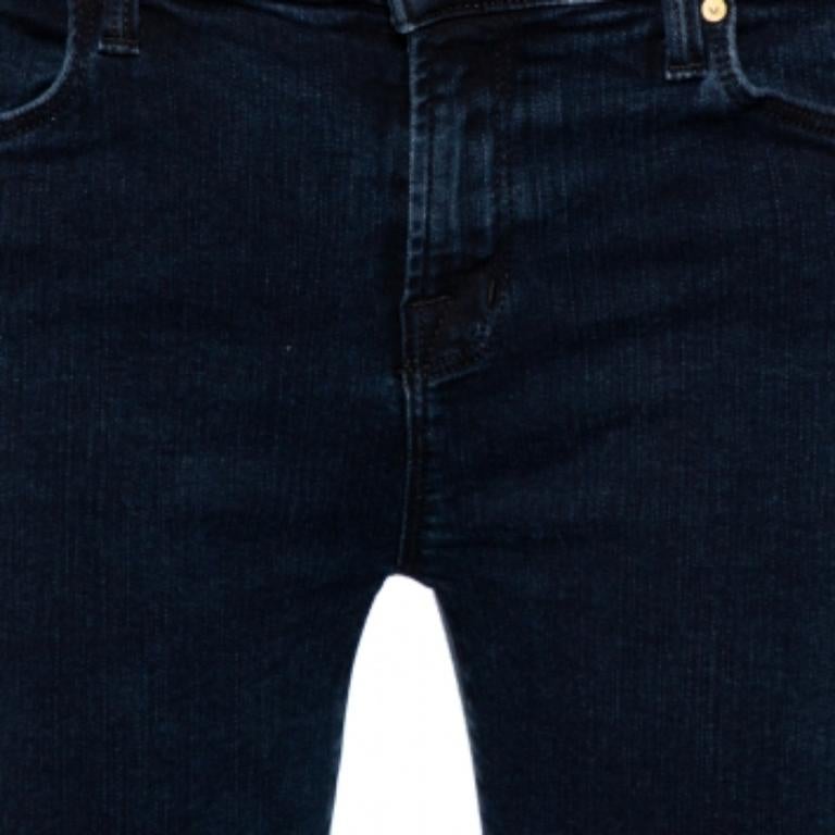 Black J Brand Navy Blue Denim Cropped Skinny Distressed Blue Mercy Jeans M For Sale