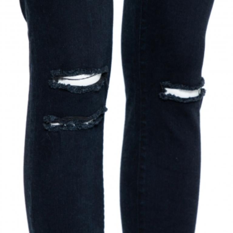 J Brand Navy Blue Denim Cropped Skinny Distressed Blue Mercy Jeans M In Good Condition For Sale In Dubai, Al Qouz 2