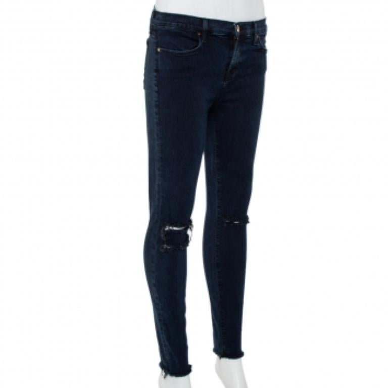 J Brand Navy Blue Denim Cropped Skinny Distressed Blue Mercy Jeans M In Good Condition For Sale In Dubai, Al Qouz 2