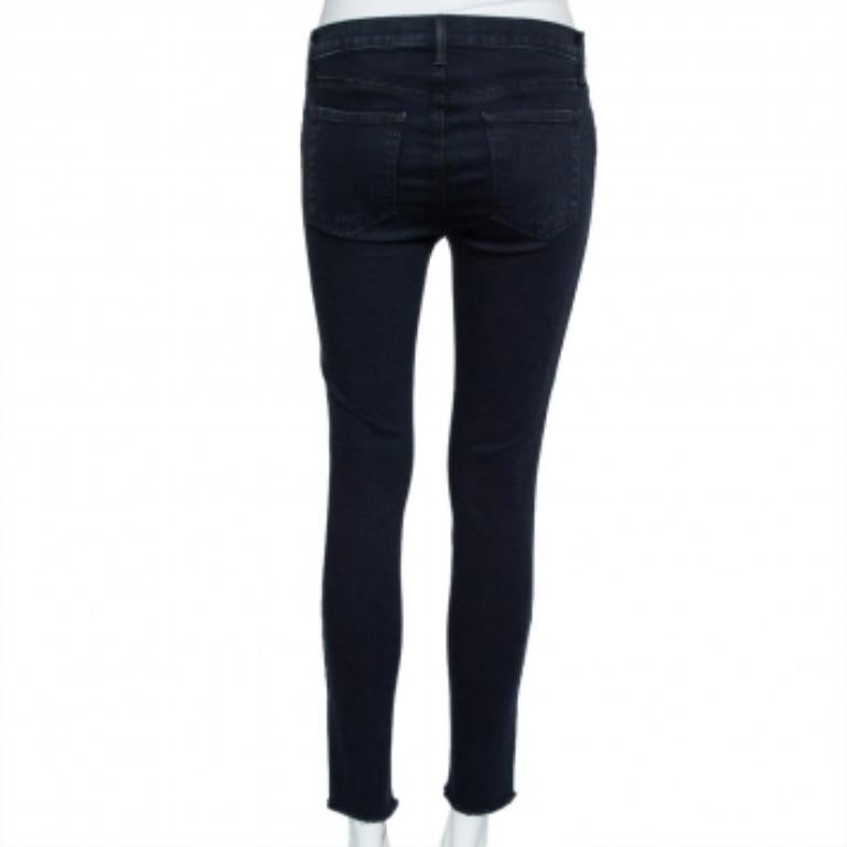 Women's J Brand Navy Blue Denim Cropped Skinny Distressed Blue Mercy Jeans M For Sale