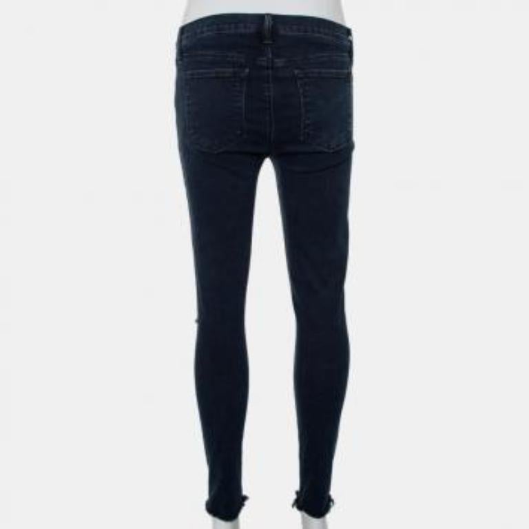 J Brand Navy Blue Denim Cropped Skinny Distressed Blue Mercy Jeans M For Sale 2