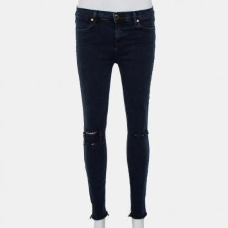 J Brand Navy Blue Denim Cropped Skinny Distressed Blue Mercy Jeans M For Sale 3