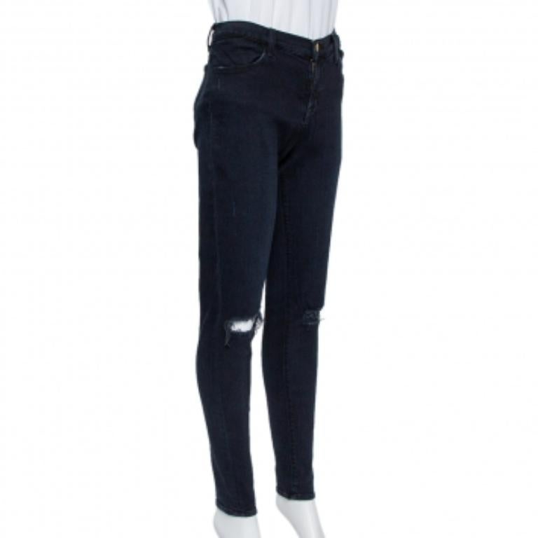 J Brand Navy Blue Denim Super Skinny Distressed Blackout Jeans M For Sale 1