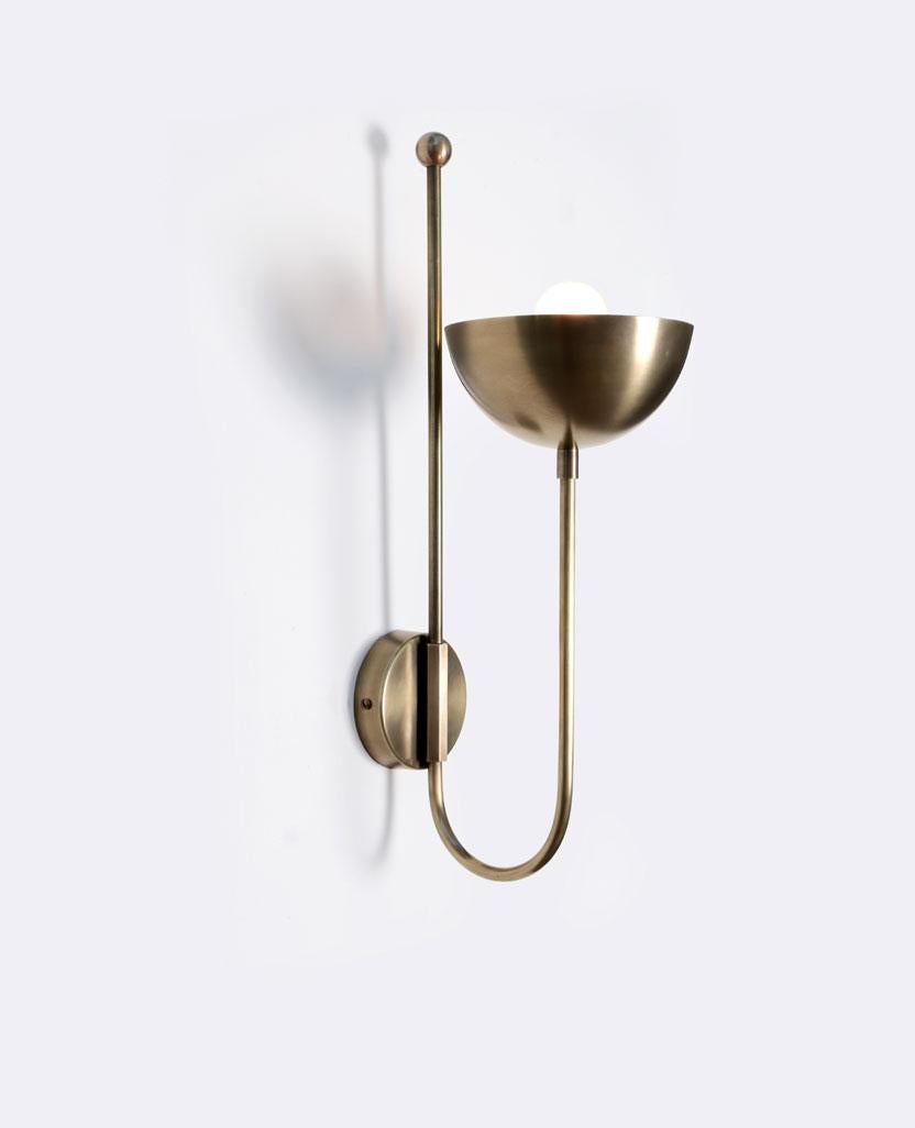 J Brass Dome Wall Sconce by Lamp Shaper
Dimensions: D 15.5 x W 22 x H 48.5 cm.
Materials: Brass.

Different finishes available: raw brass, aged brass, burnt brass and brushed brass Please contact us.

All our lamps can be wired according to each