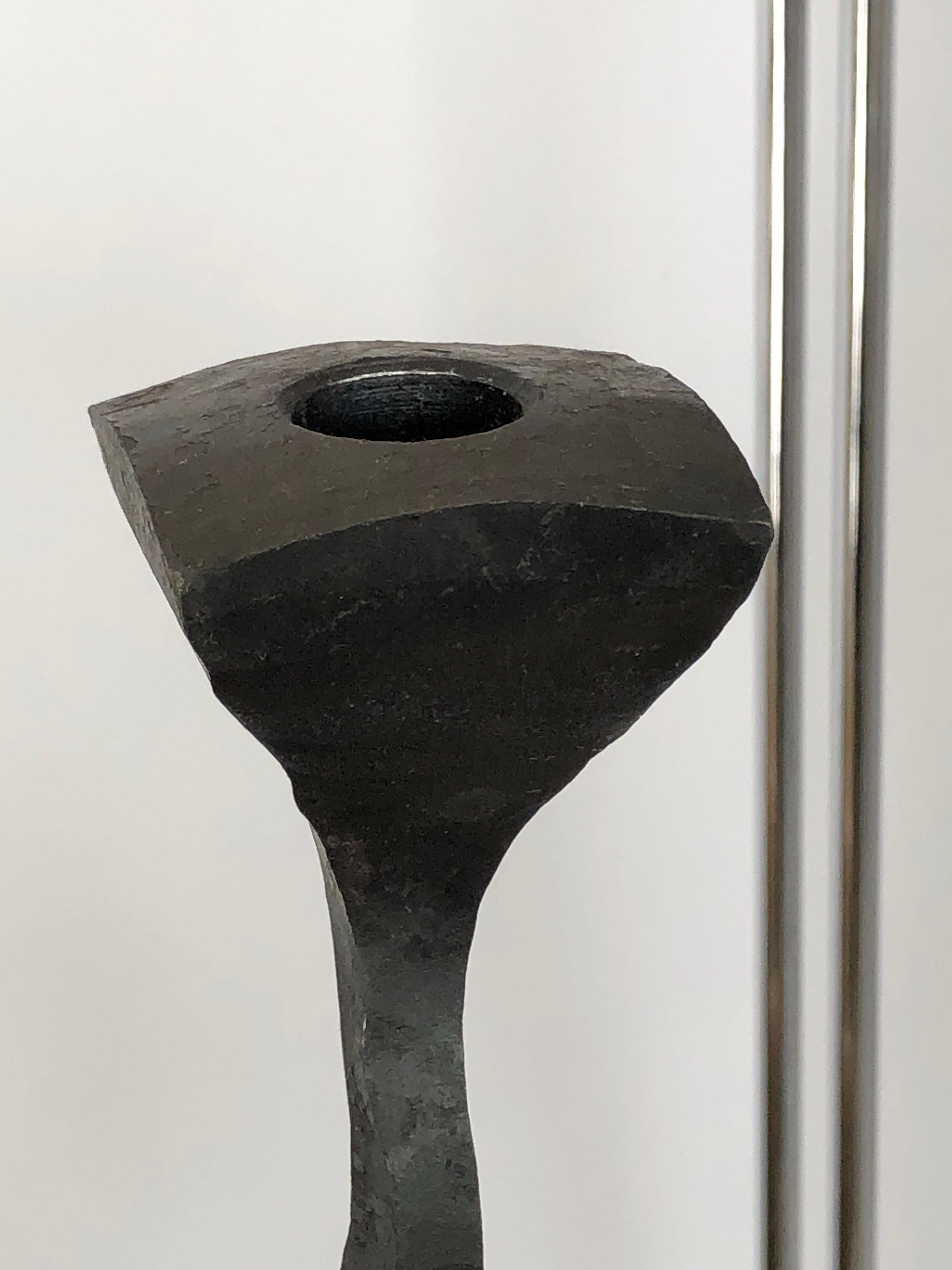 Metal J Brubaker Large Sculptural Candlesticks, 1990