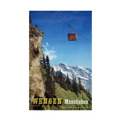 1958 original travel poster by J. Burch - Wengen Männlichen - Suisse