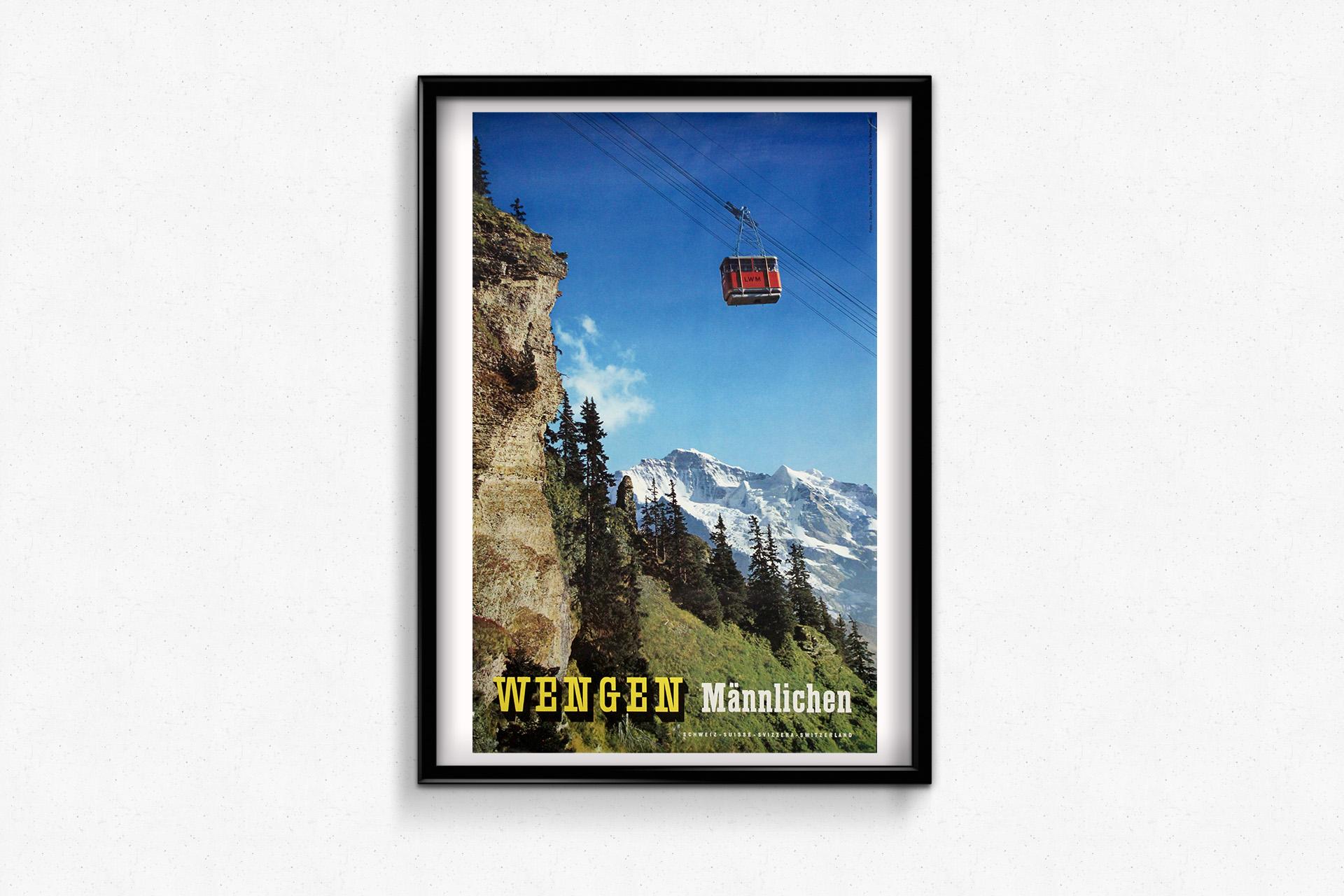 1958 original travel poster by J. Burch - Wengen Männlichen - Suisse For Sale 3