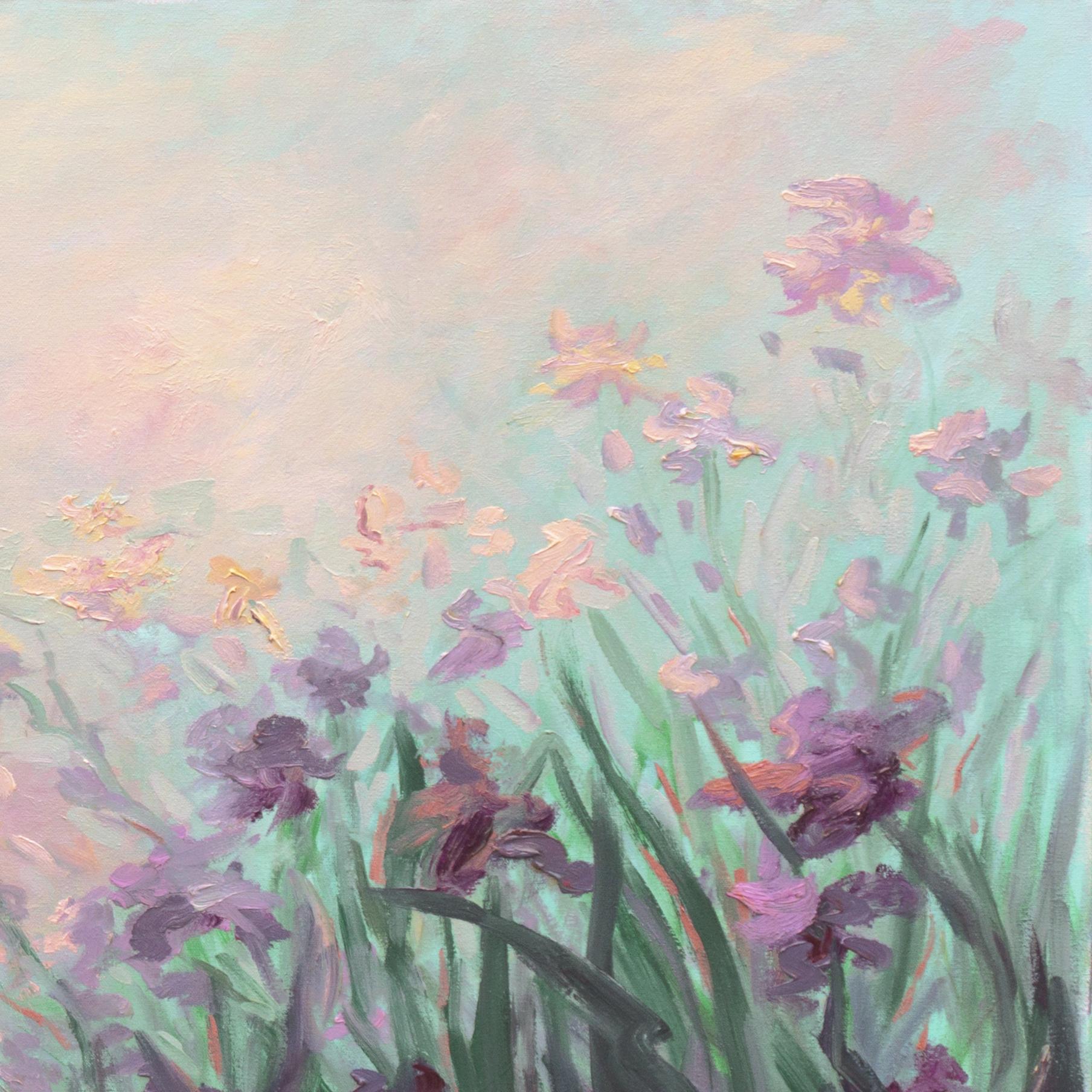 'Irises in a Sunset Breeze', Large Impressionist Botanical Oil, American School For Sale 1