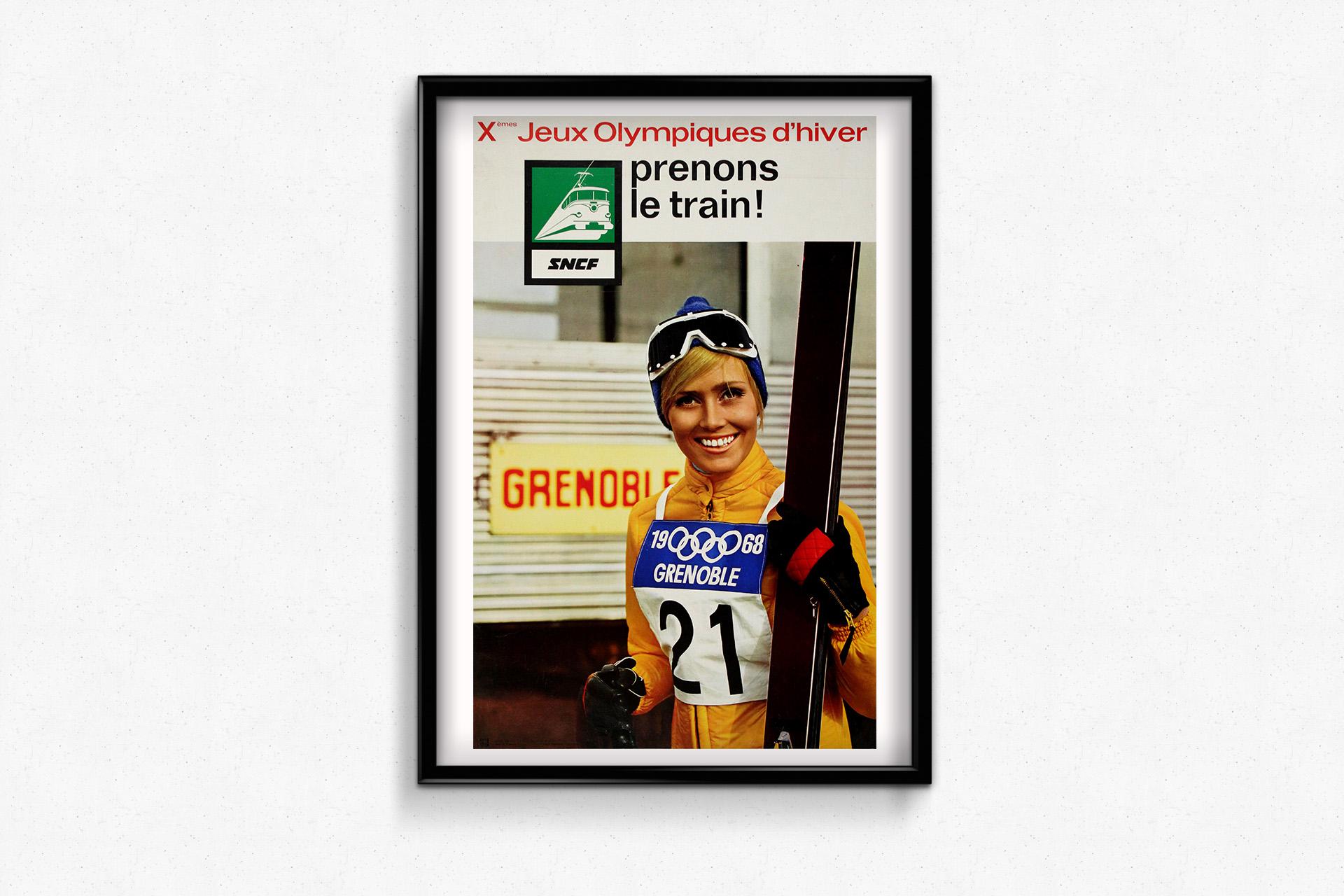 The 1968 original exhibition poster for the Xèmes Jeux Olympiques d'Hiver (10th Winter Olympic Games) in Grenoble stands as a significant work in the history of Olympic design. Created by renowned graphic designer J.C. Dewolf, this poster became a