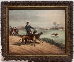 1870's British Sporting Art Oil Painting Hare Coursing with Dogs, signed dated