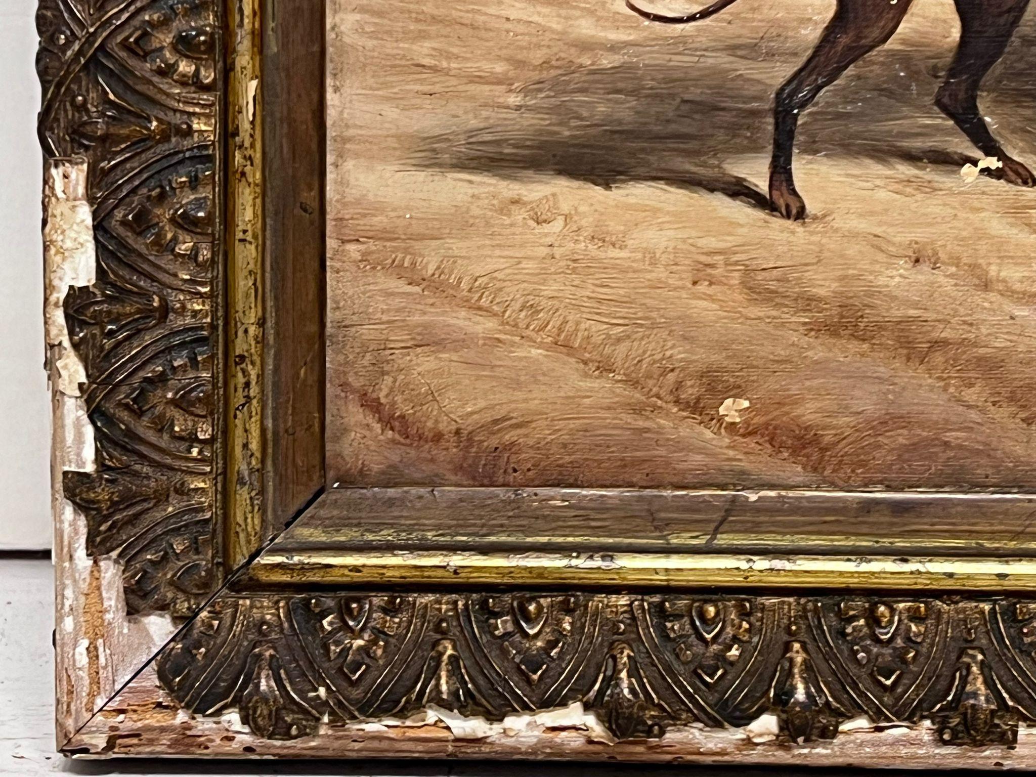 Peinture à l'huile d'art sportif britannique des années 1870, lièvre en train de courir avec des chiens, signée et datée - Victorien Painting par J. C Mitchell