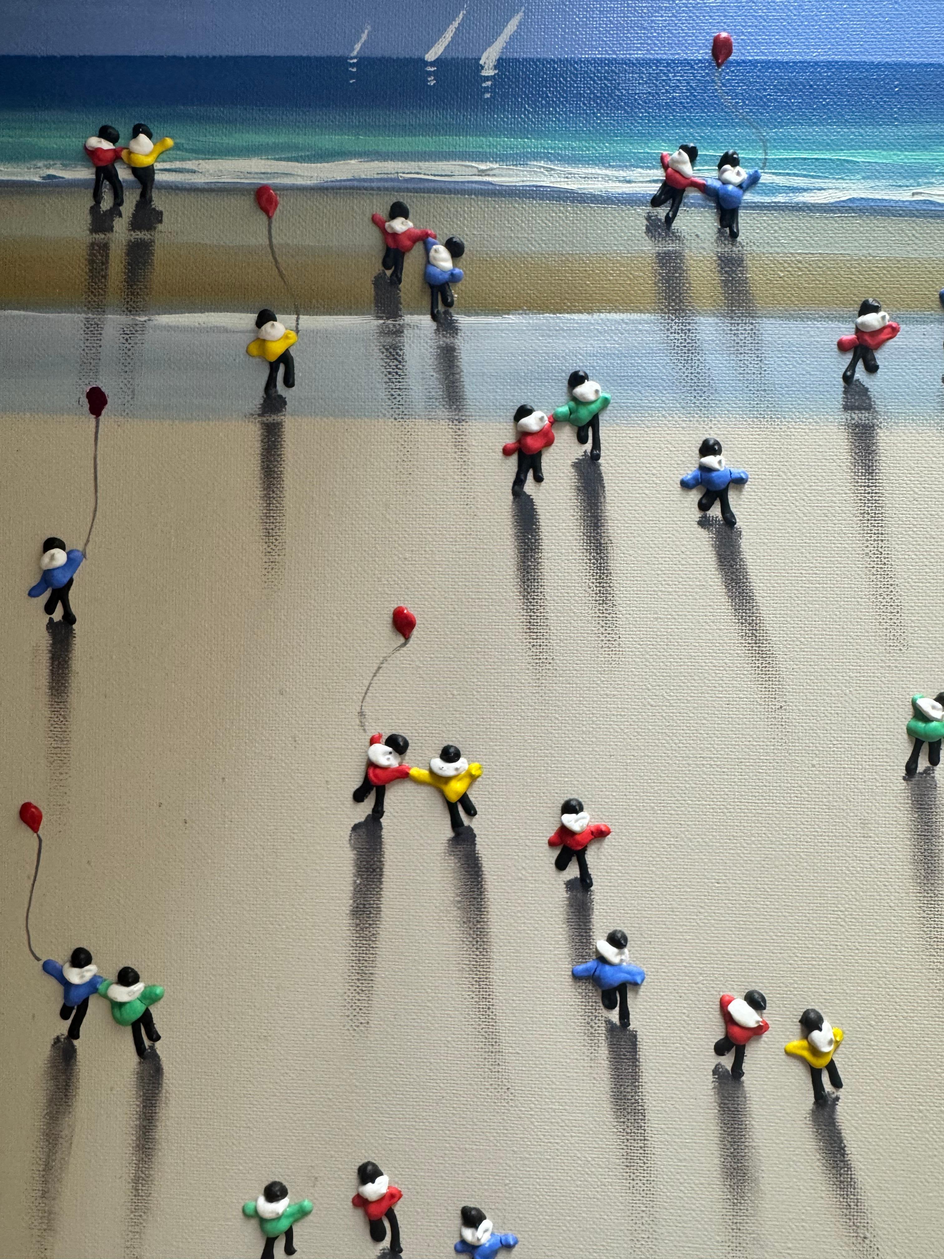 Family Time at the Coast - Gray Landscape Painting by J. C. Morey