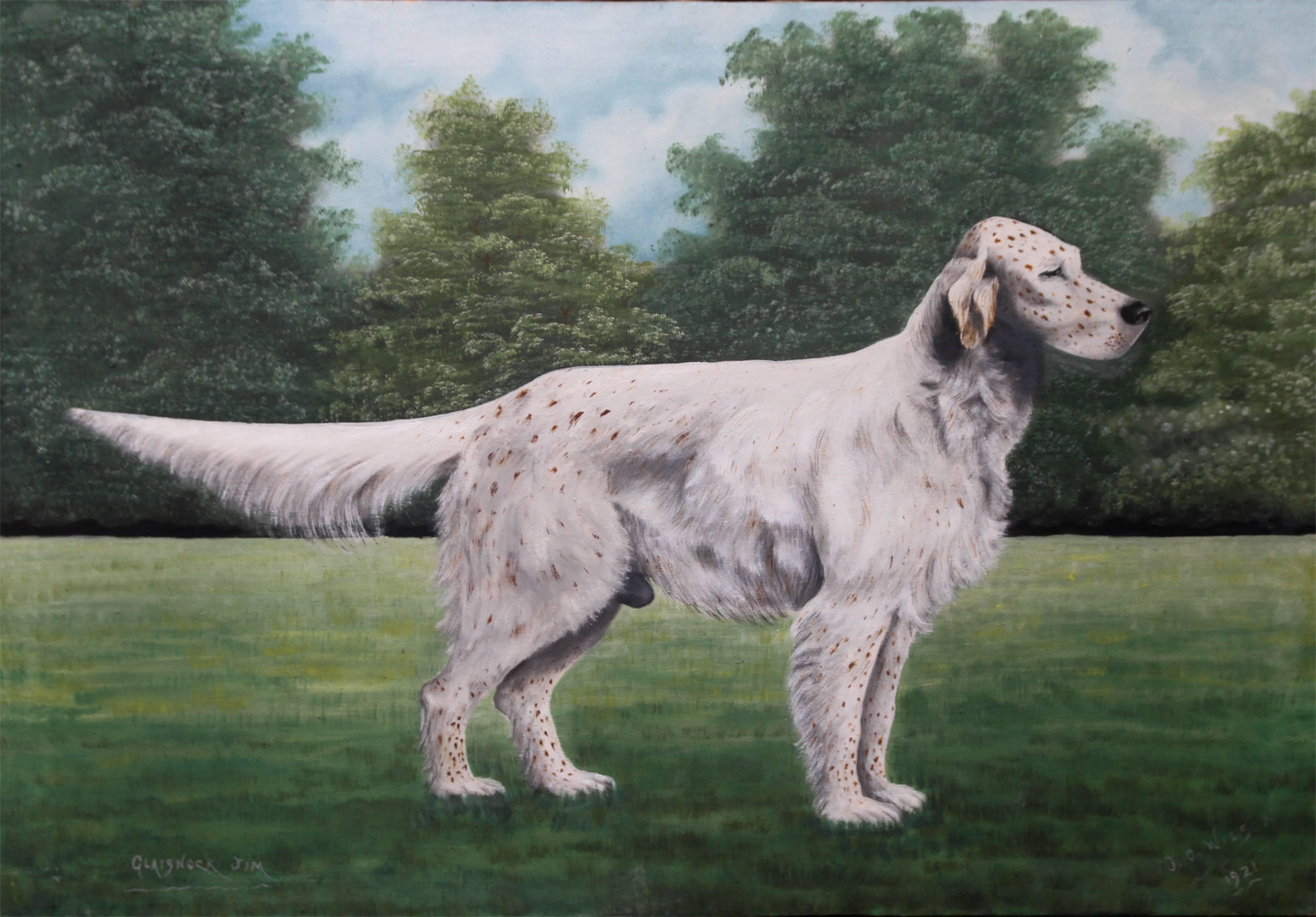 Portrait of an English Setter Stud- Glaisnock Jim - 1920's oil painting dog art - Painting by J C Wilson