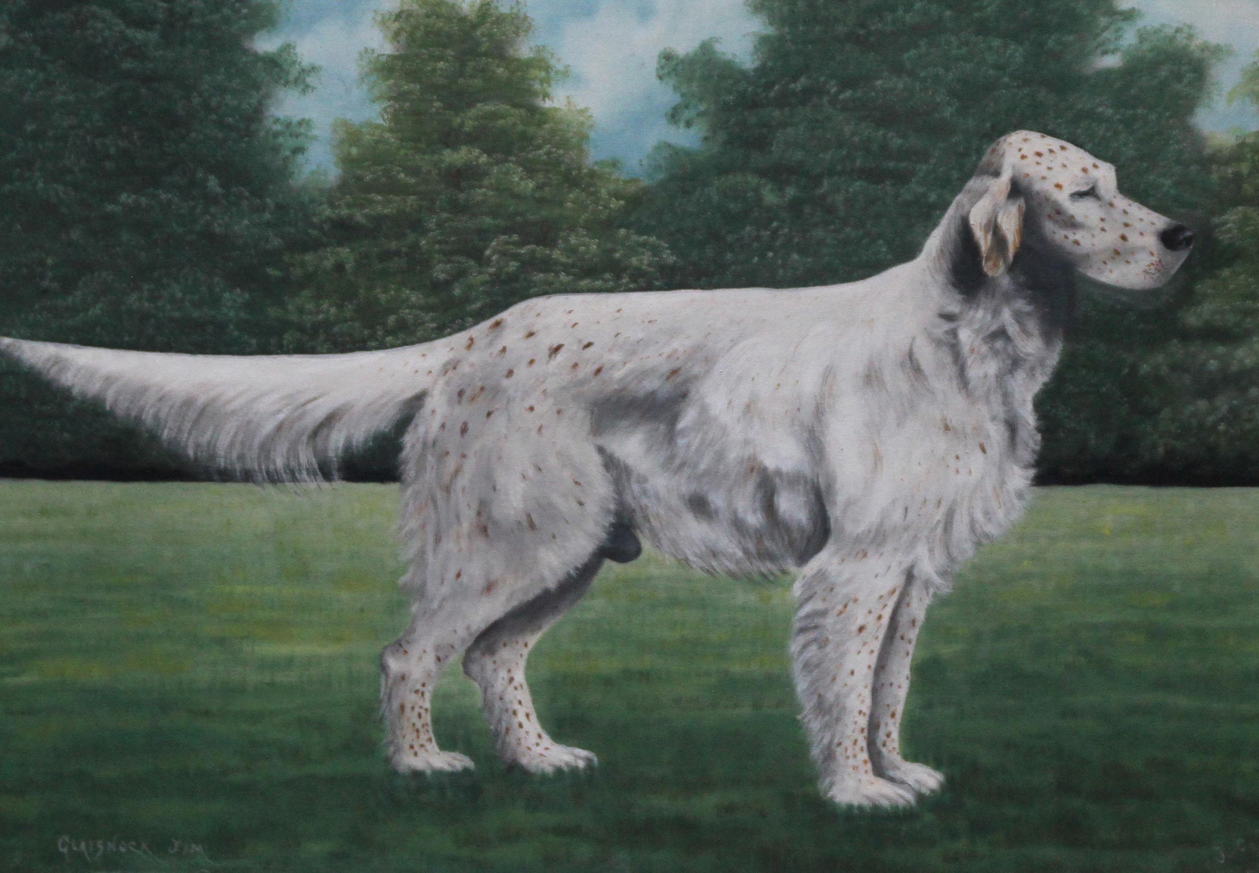 Portrait of an English Setter Stud- Glaisnock Jim - 1920's oil painting dog art - Realist Painting by J C Wilson