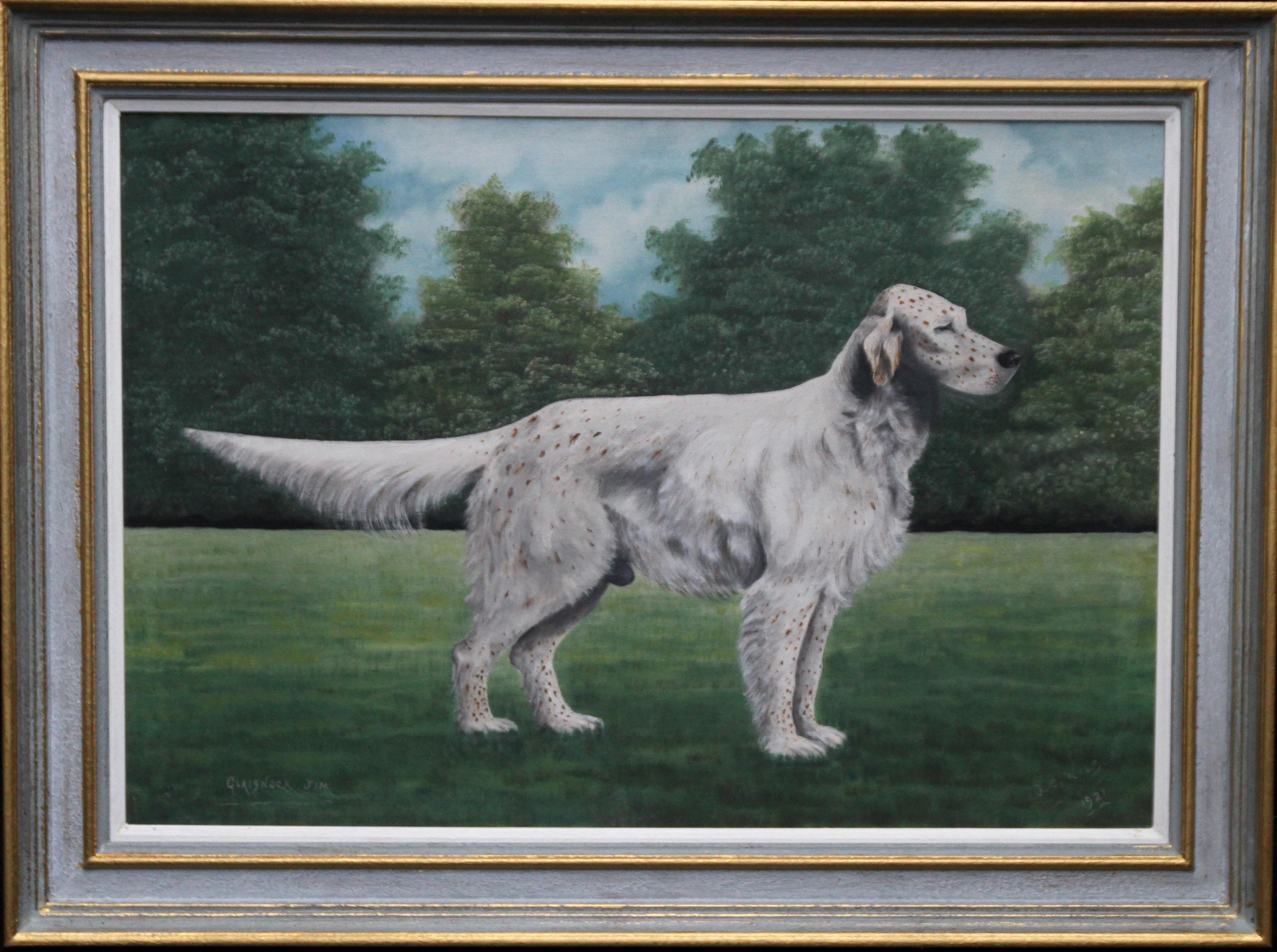 J C Wilson Landscape Painting - Portrait of an English Setter Stud- Glaisnock Jim - 1920's oil painting dog art