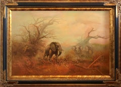 «Paisaje africano con elefantes», de J. Carley; 31,6" x 43,5", óleo sobre lienzo