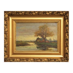 Impressionist Autumn Landscape Painting of a Figure Standing by a Lake