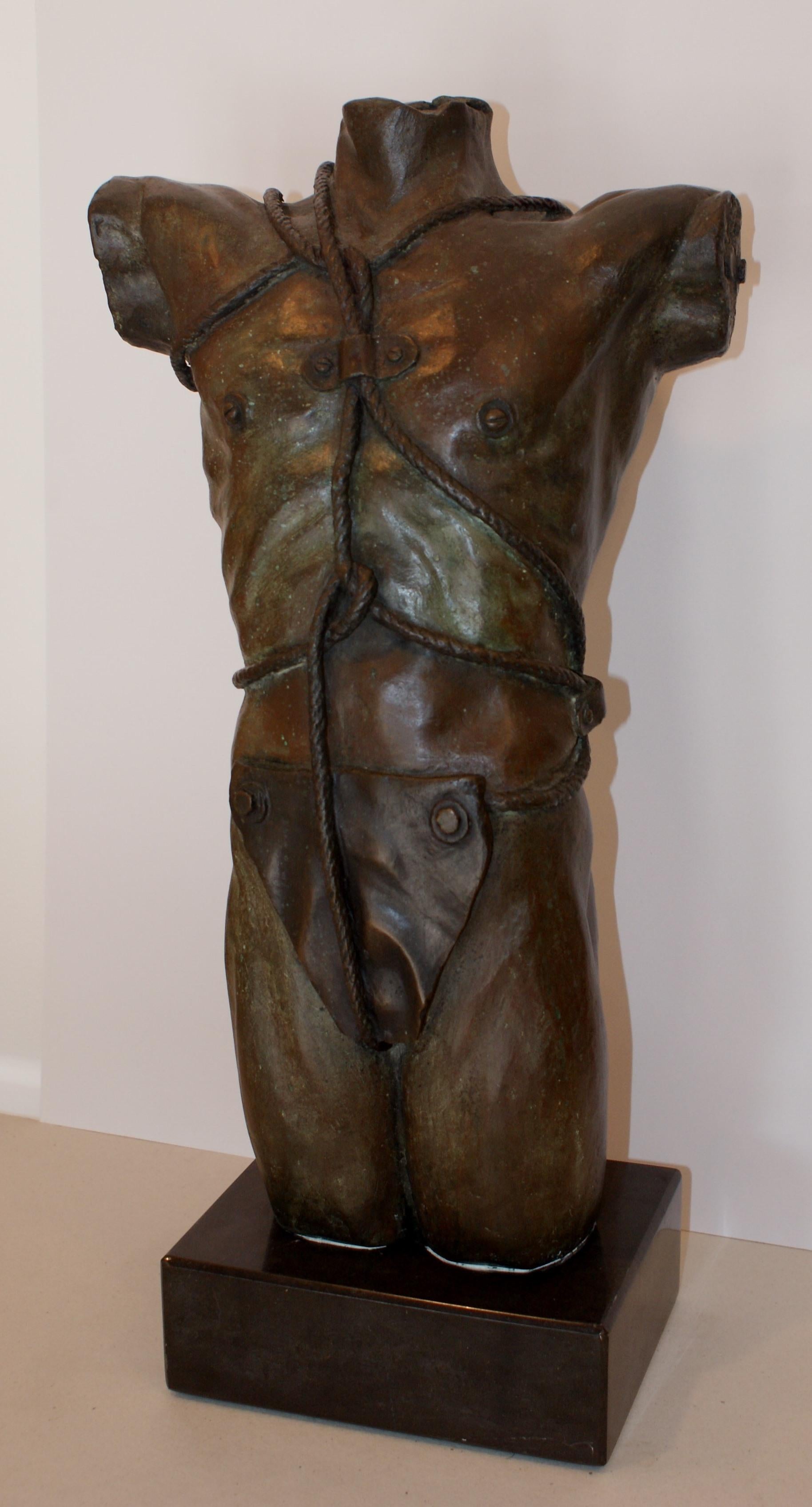 J. CASAMAYOR Figurative Sculpture - J. Casamayor.  Man's torso.. original bronze 7/7 sculpture