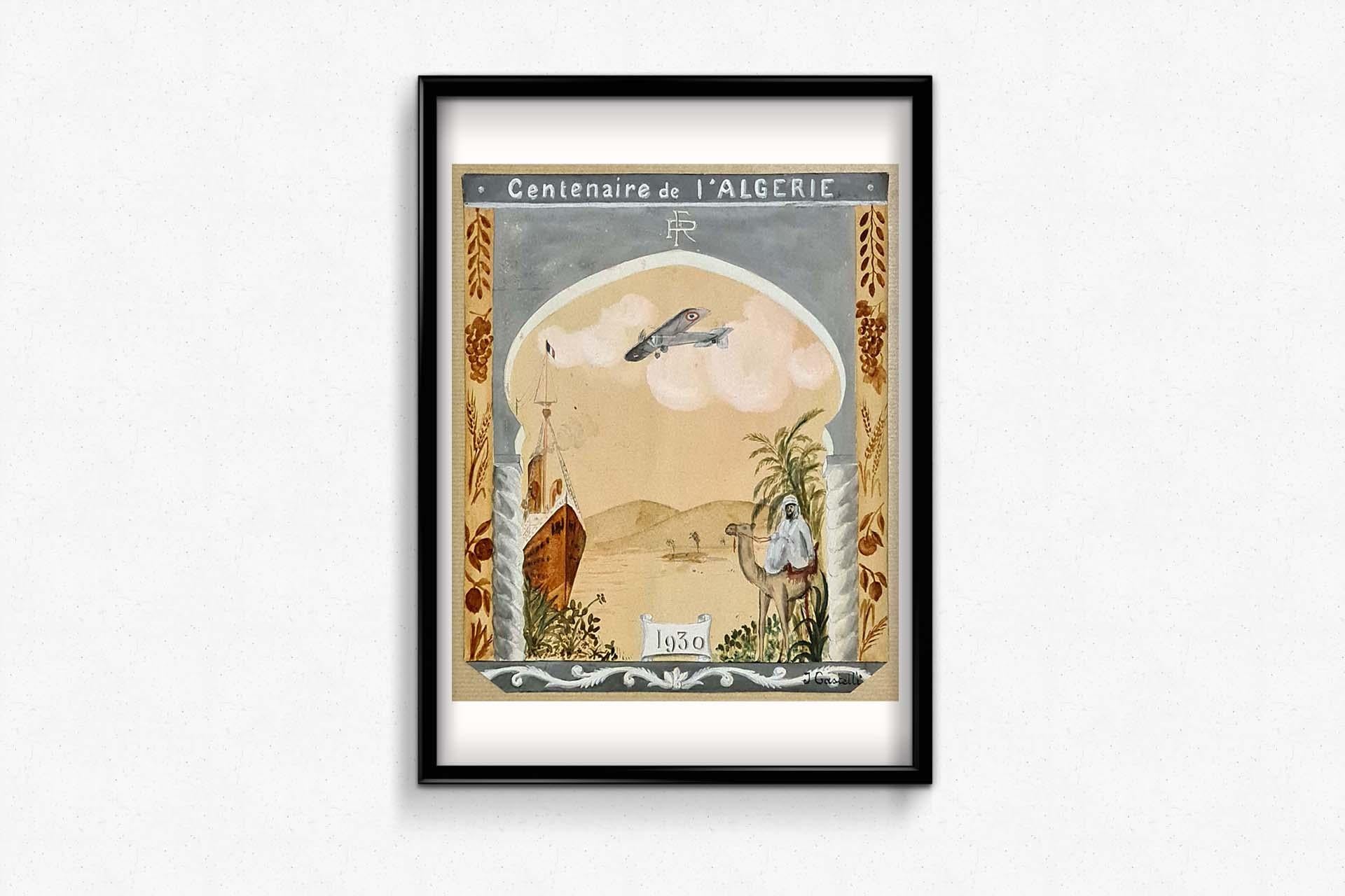1930 Watercolor by J. Castelli for the Centenaire de l'Algérie For Sale 2