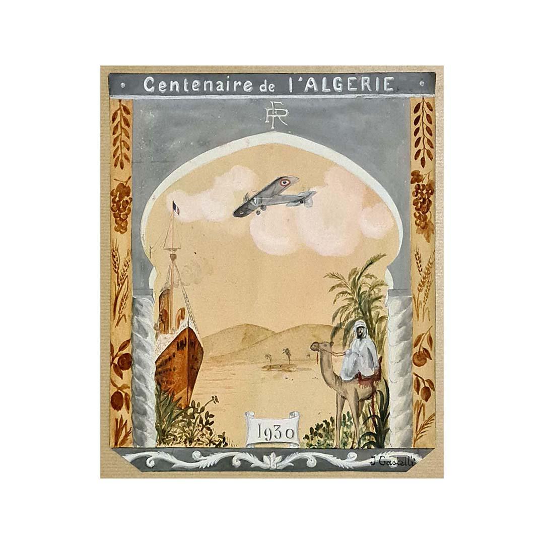 1930 Watercolor by J. Castelli for the Centenaire de l'Algérie For Sale 3