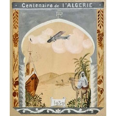 1930 Watercolor by J. Castelli for the Centenaire de l'Algérie