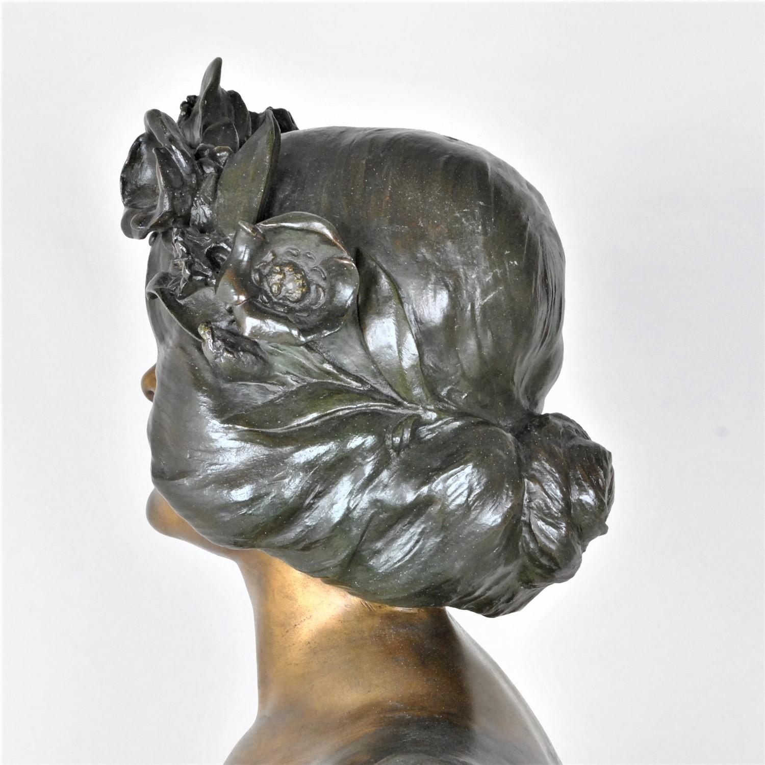 J Caussé, Bust of Woman, Signed Bronze, Art Nouveau, Late Nineteenth Century 5