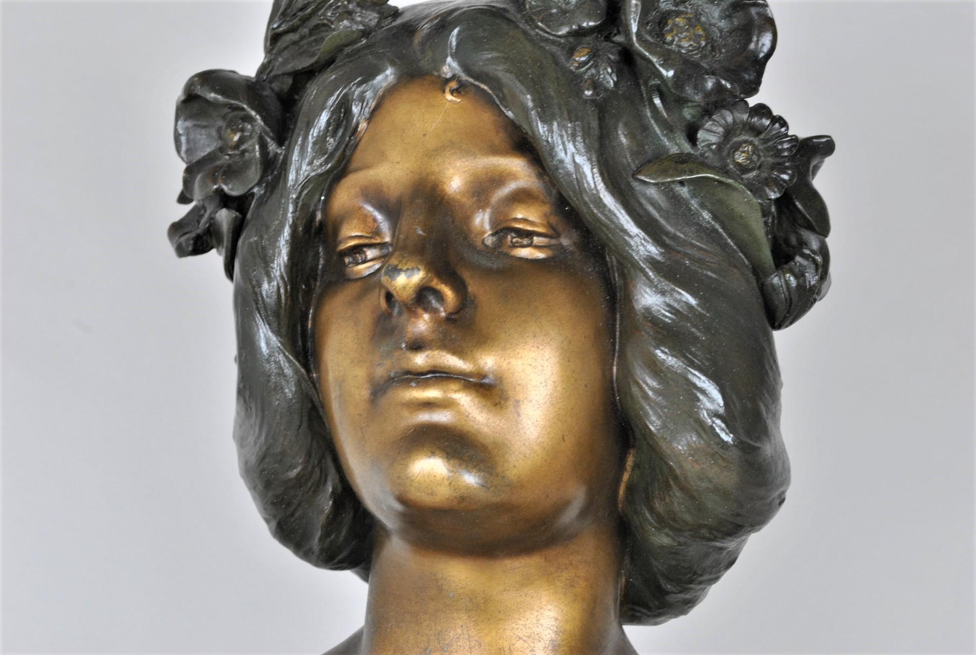 J Caussé, Bust of Woman, Signed Bronze, Art Nouveau, Late Nineteenth Century 7