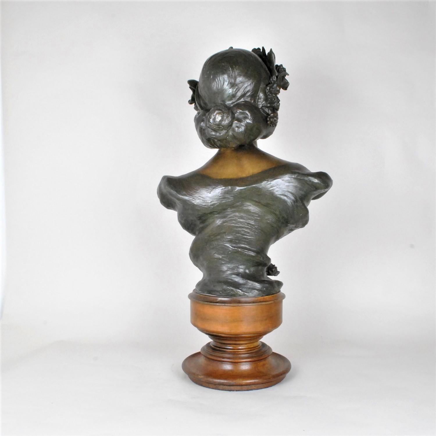 19th Century J Caussé, Bust of Woman, Signed Bronze, Art Nouveau, Late Nineteenth Century