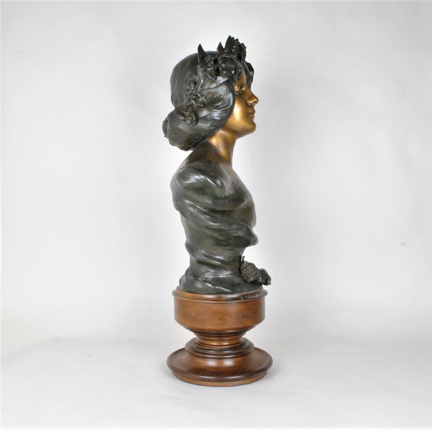 J Caussé, Bust of Woman, Signed Bronze, Art Nouveau, Late Nineteenth Century 1