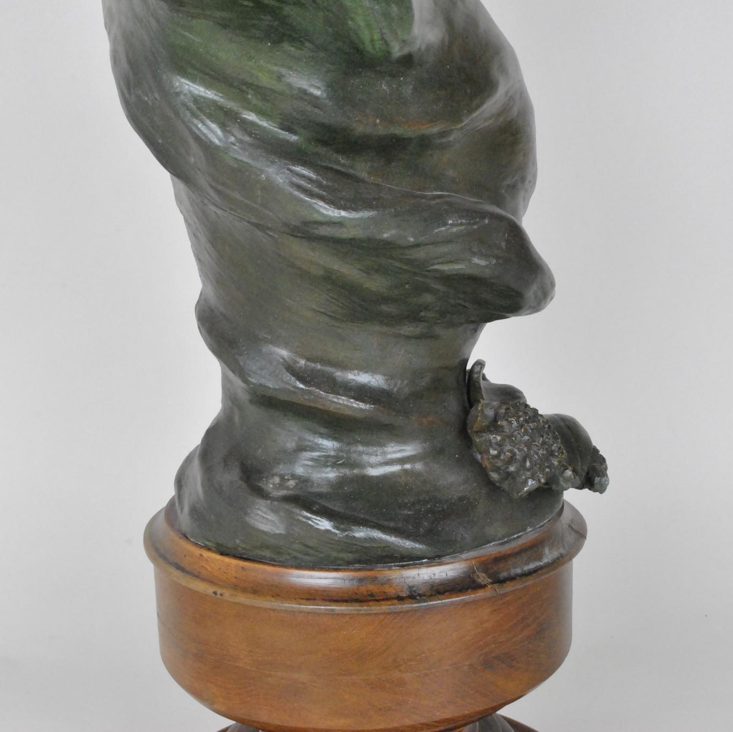 J Caussé, Bust of Woman, Signed Bronze, Art Nouveau, Late Nineteenth Century 2