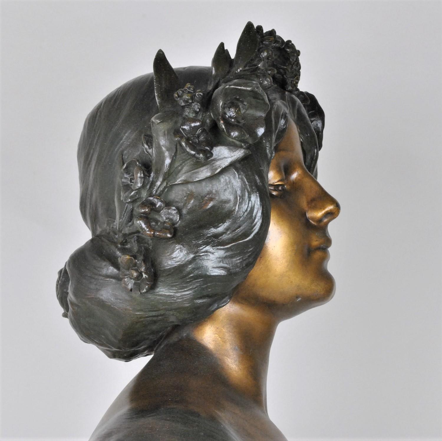 J Caussé, Bust of Woman, Signed Bronze, Art Nouveau, Late Nineteenth Century 3