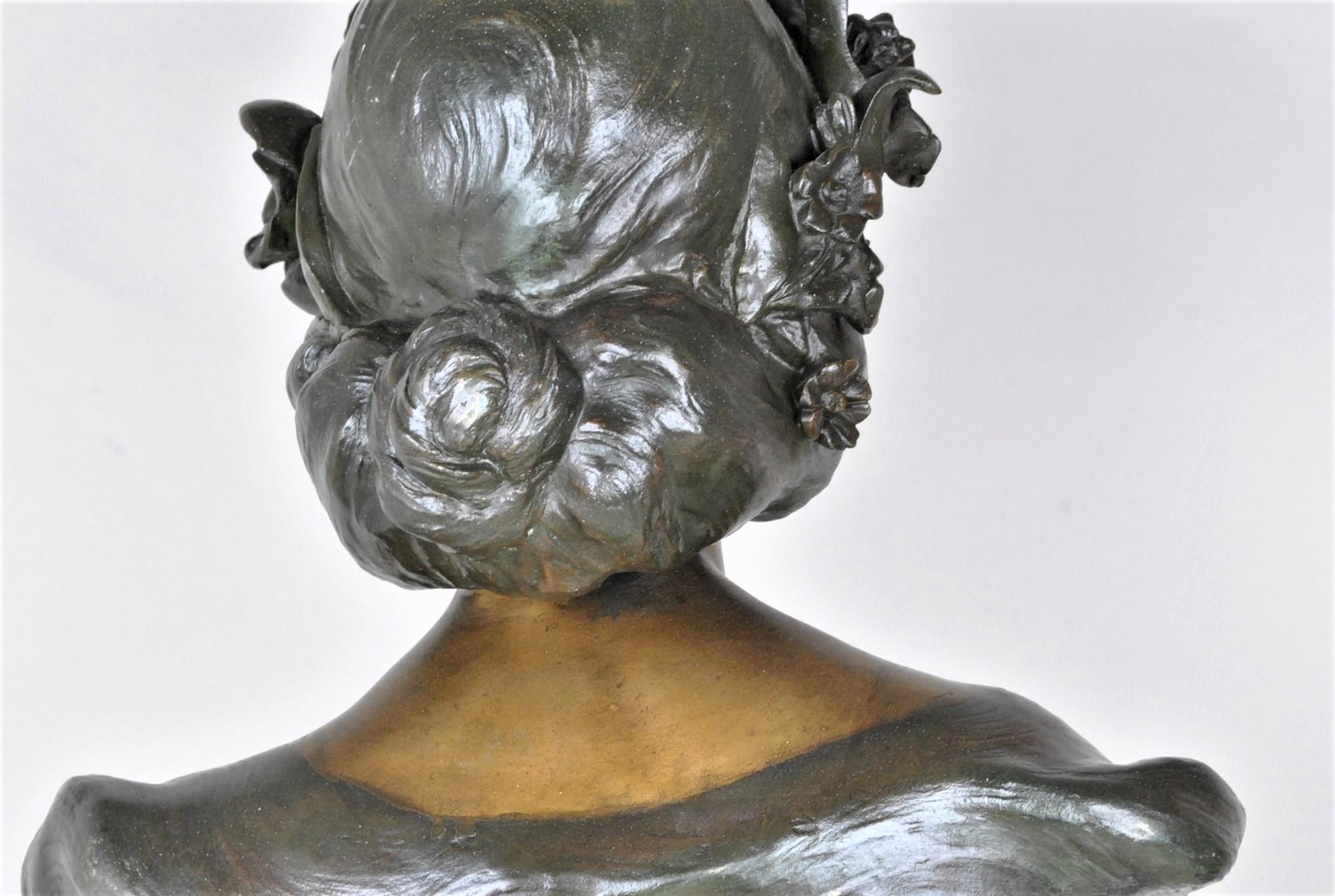 J Caussé, Bust of Woman, Signed Bronze, Art Nouveau, Late Nineteenth Century 4