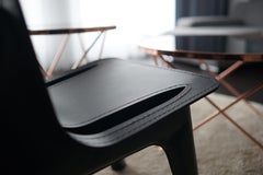 J-Chair Lounge Polished Graphite Grey Color Carbon Steel and Leather Seating