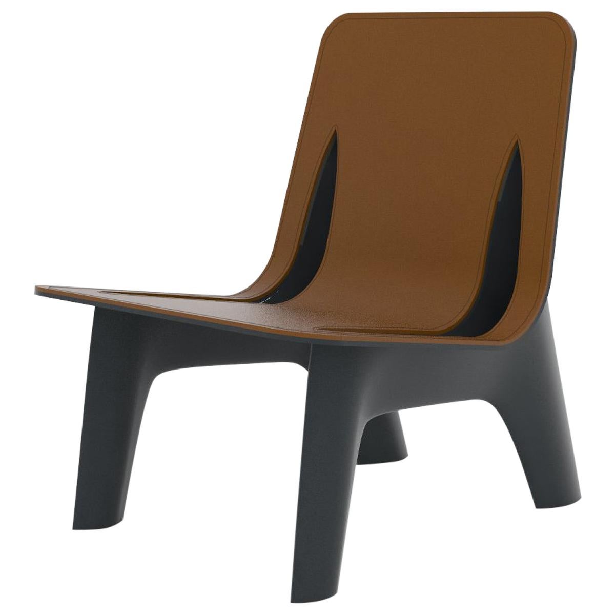 J-Chair Lounge Polished Graphite Grey Color Carbon Steel and Leather Seating