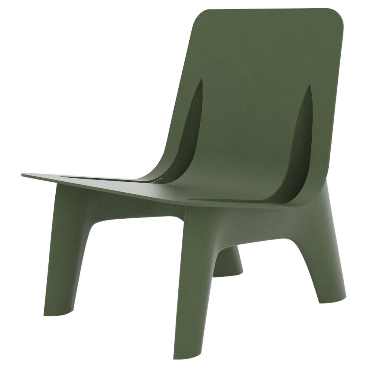 J-Chair Lounge Polished Olive Green Color Carbon Steel Seating by Zieta