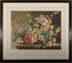 J. Chamberlain - 1949 Mezzotint, A Basket Of Blooms