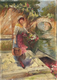 Venetian Flower Seller Impressionist oil painting (Hanoverton Ohio artist)