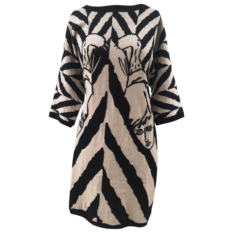 J. Charles de Castelbajac black and white faces wool dress For Sale at ...