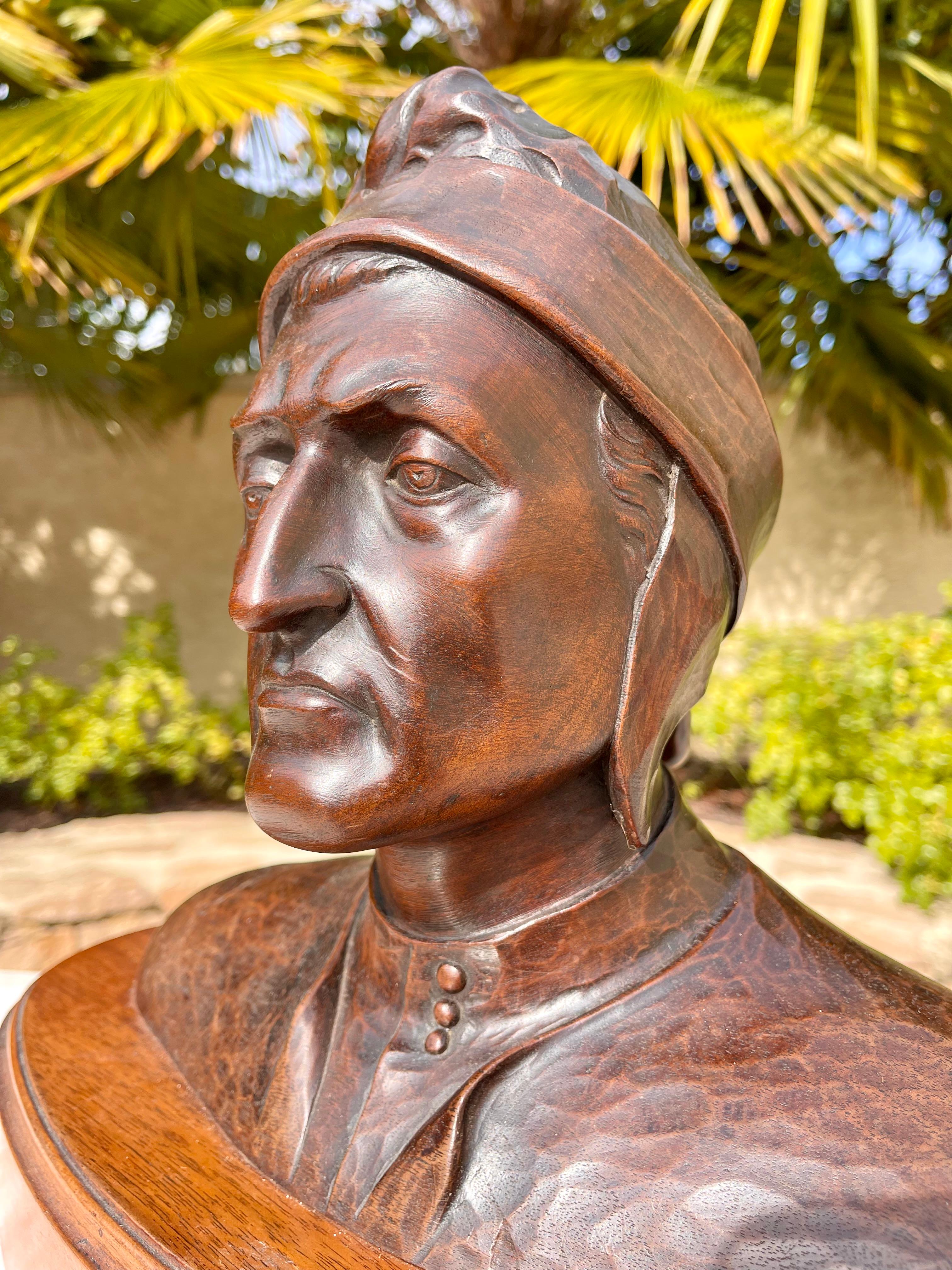 Hand-Carved J. Chartron - Bust Of Dante For Sale