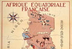 Affiche vintage d'origine française, Carte de l'Afrique équatoriale, Chad Congo, Français