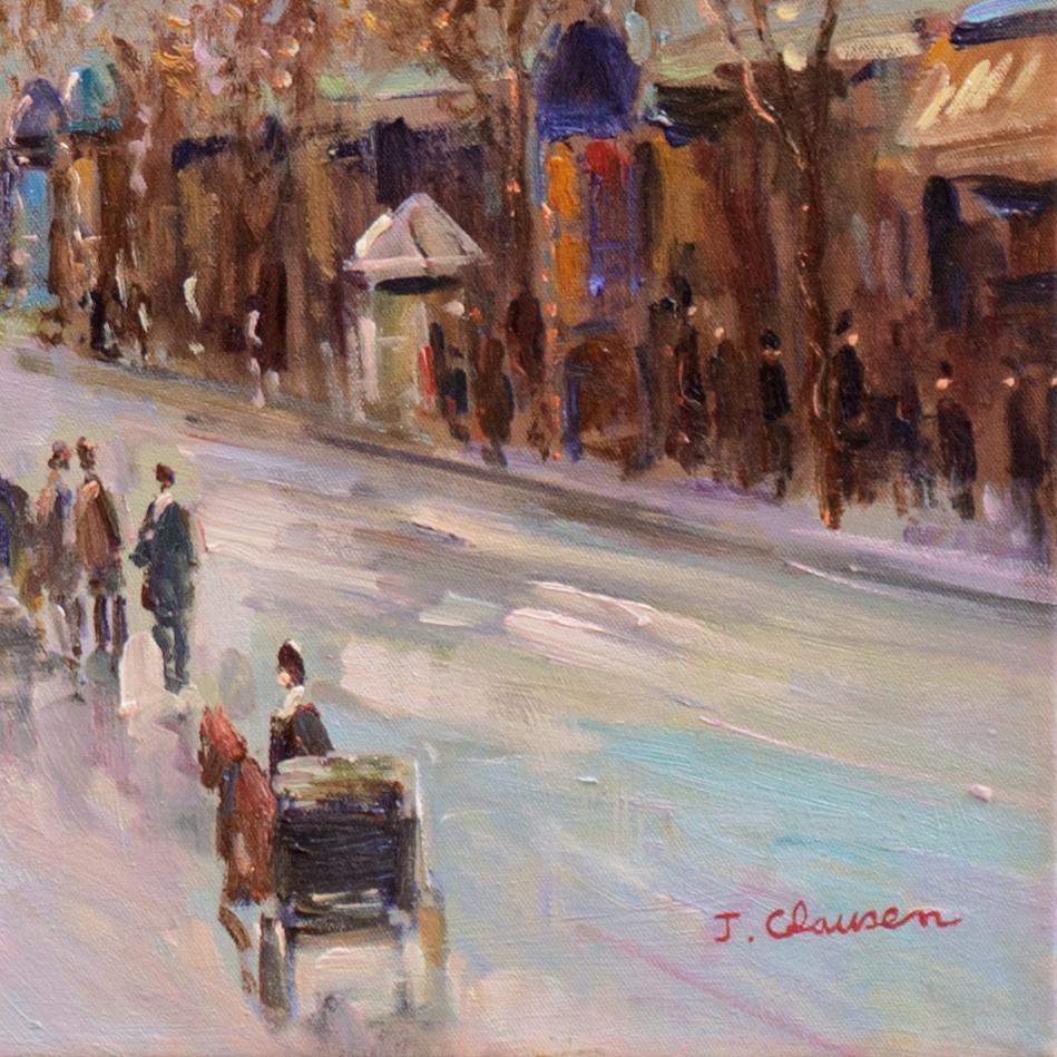 'After the Rain, Paris', French Impressionist Cityscape, Parisian Boulevarde - Painting by  J. Clausen