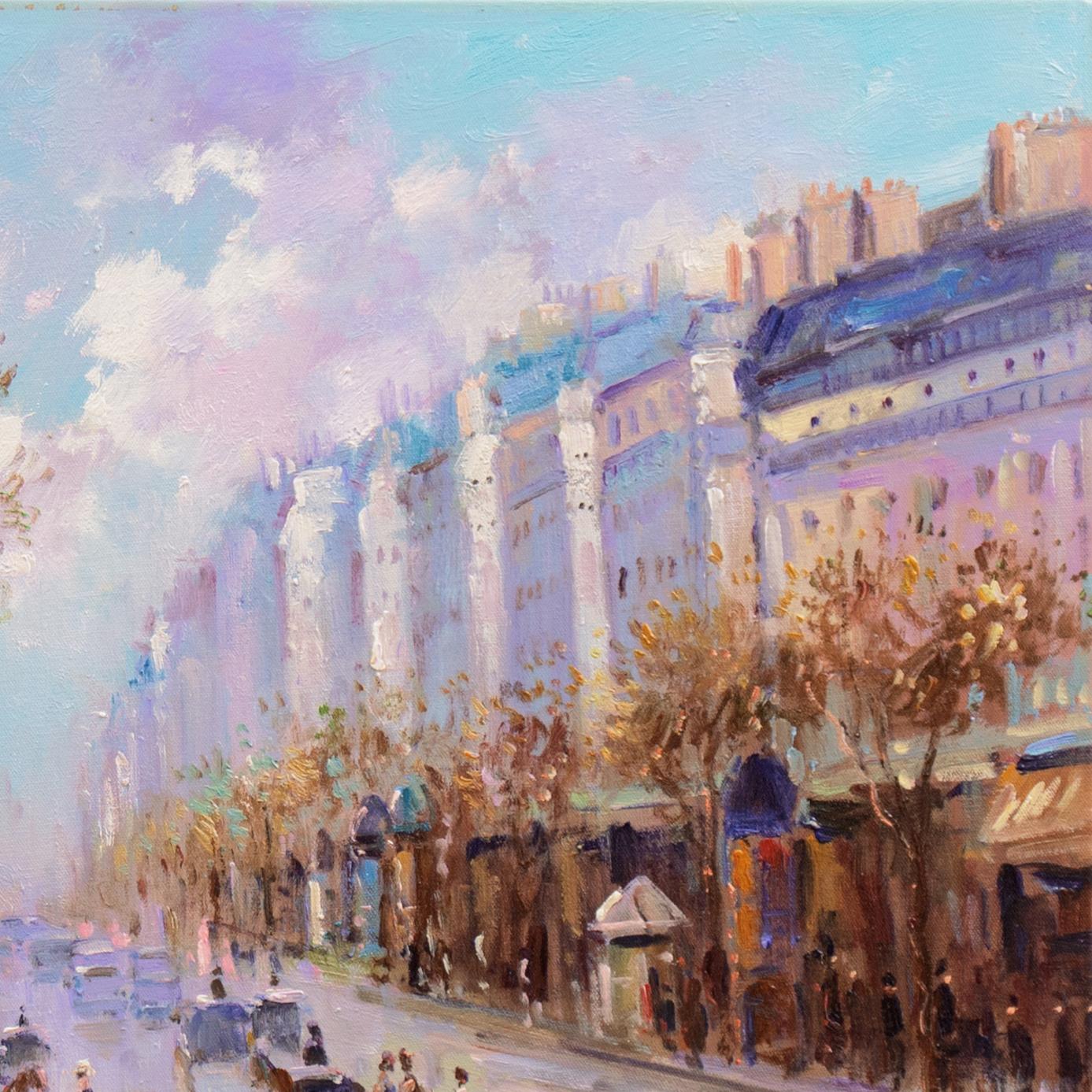 'After the Rain, Paris', French Impressionist Cityscape, Parisian Boulevarde - Post-Impressionist Painting by  J. Clausen