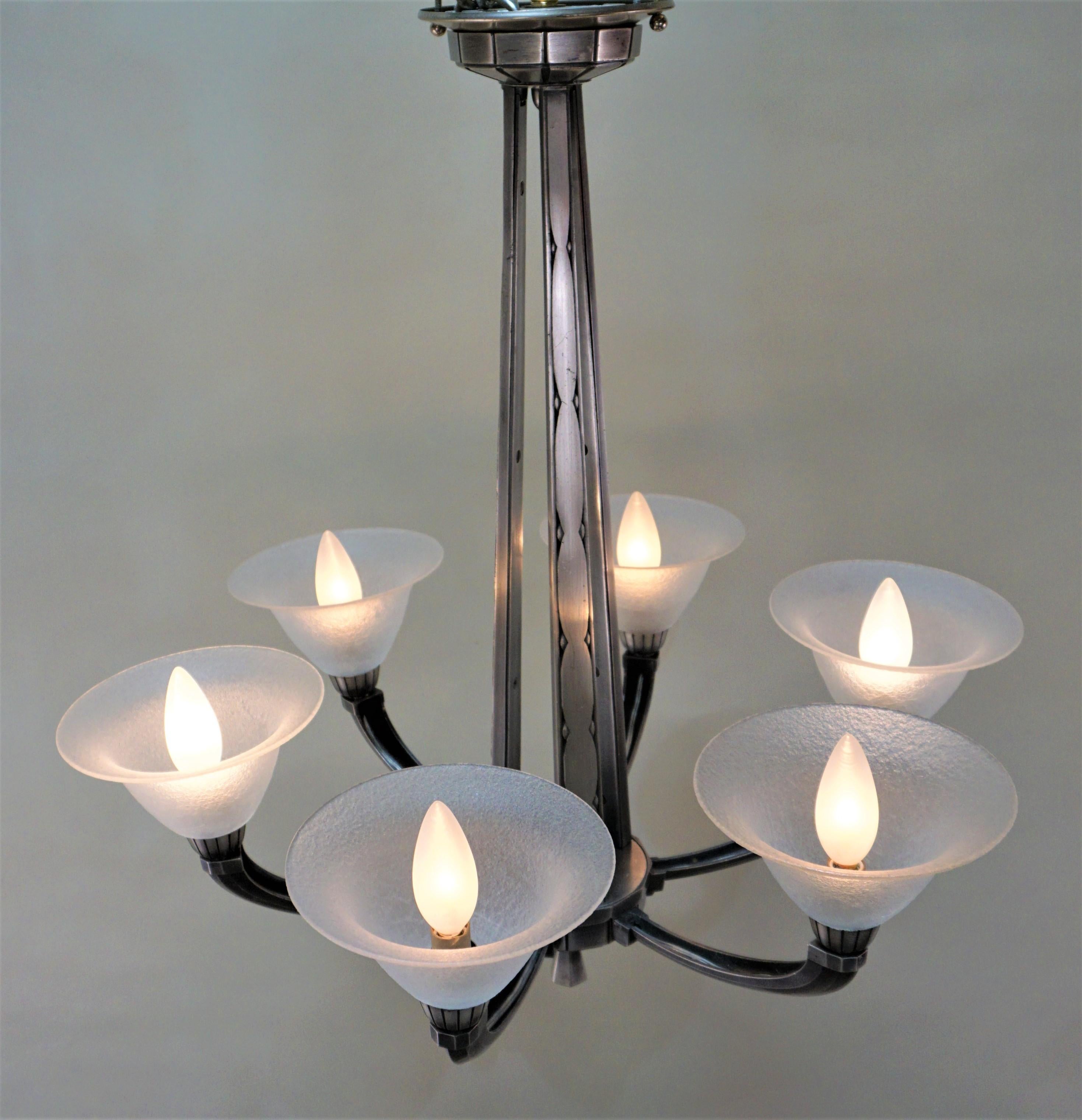 J. Codure – Lyon & Charles Schneider Art Deco Chandelier 5