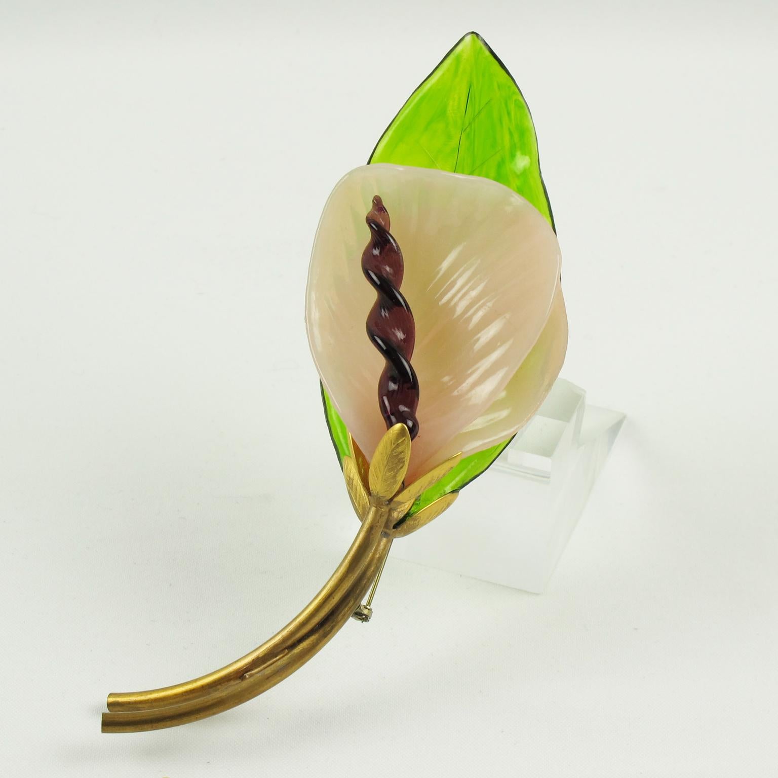 Modern J. Corelli Italy Dimensional Huge Murano Flower Brooch