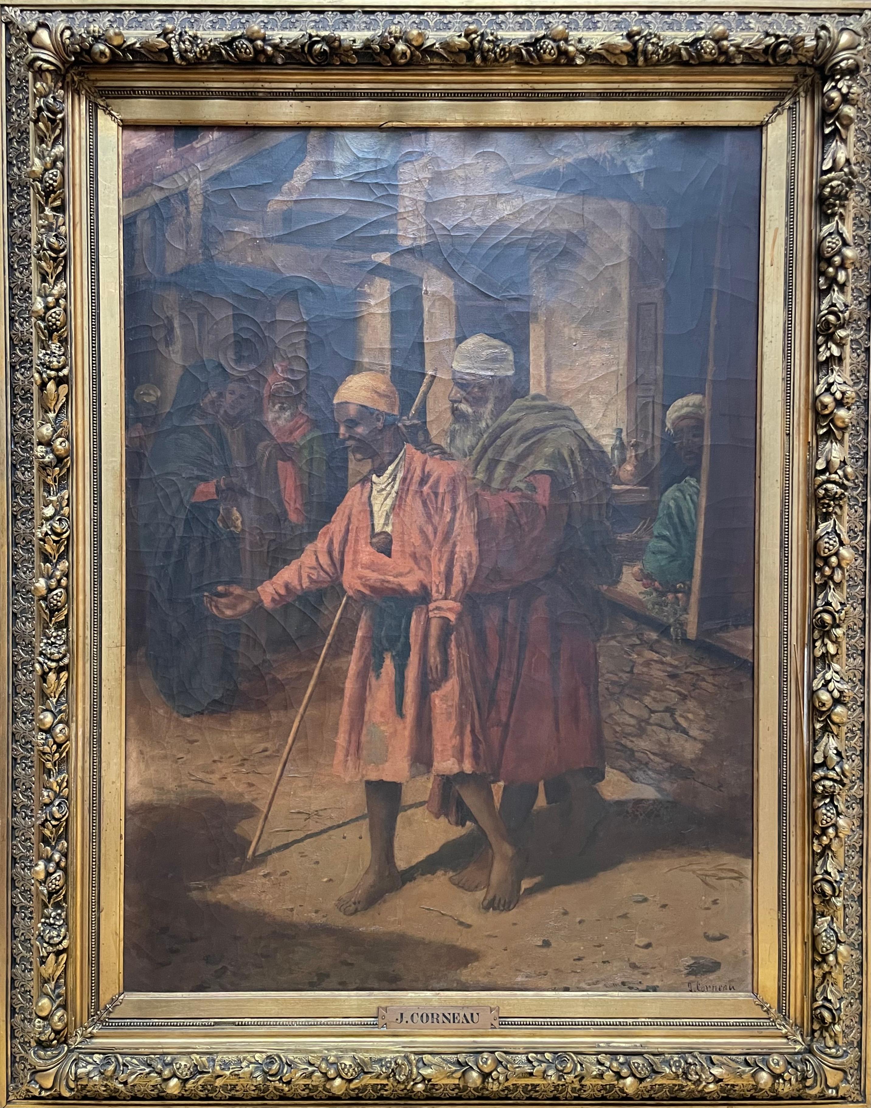 J. Corneau Figurative Painting - "Blind Beggar on the streets of Cairo"
