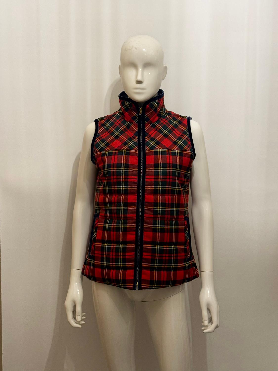 Black J Crew Check Body Warmer with Velvet Trim For Sale