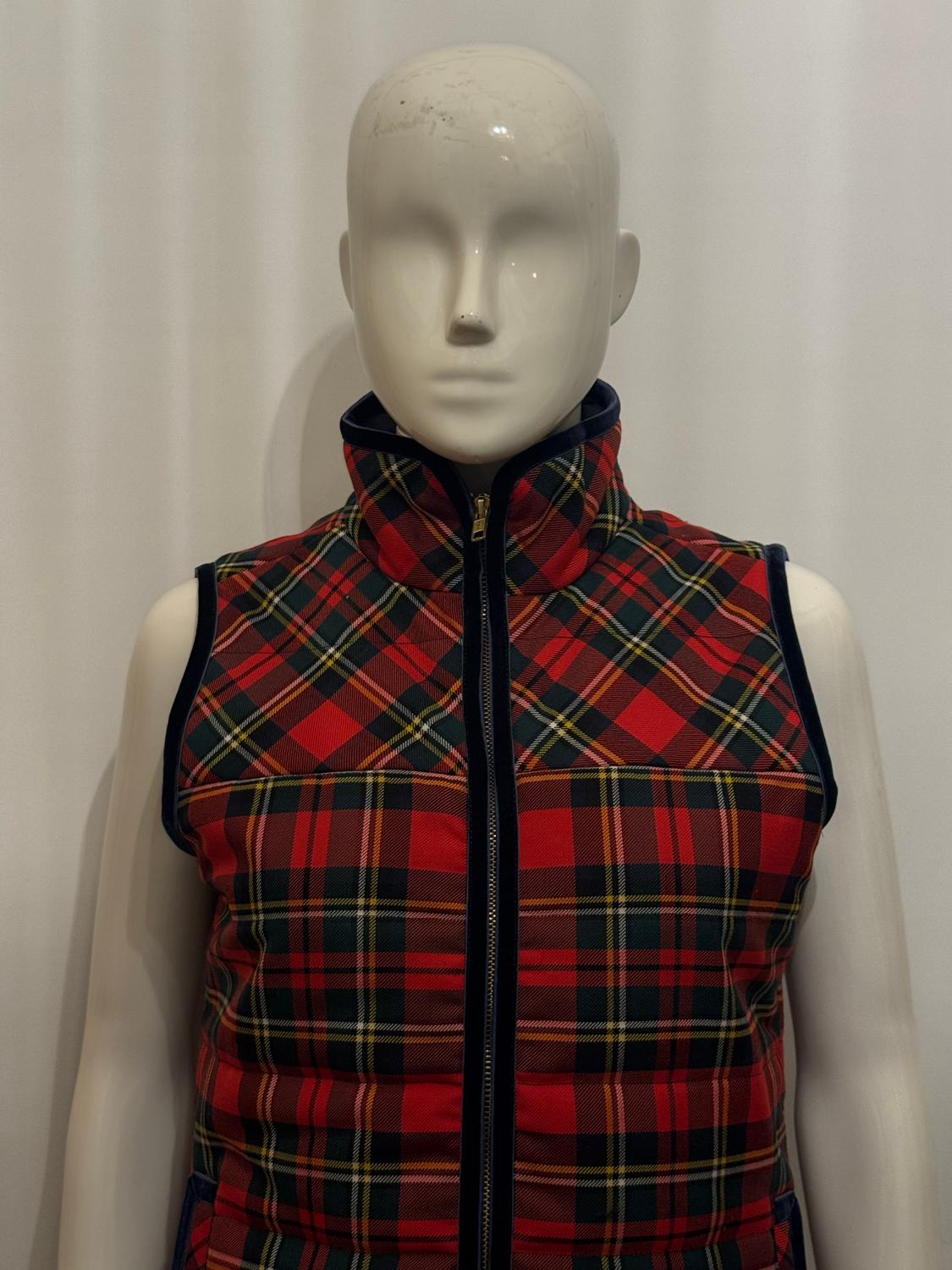 Women's or Men's J Crew Check Body Warmer with Velvet Trim For Sale