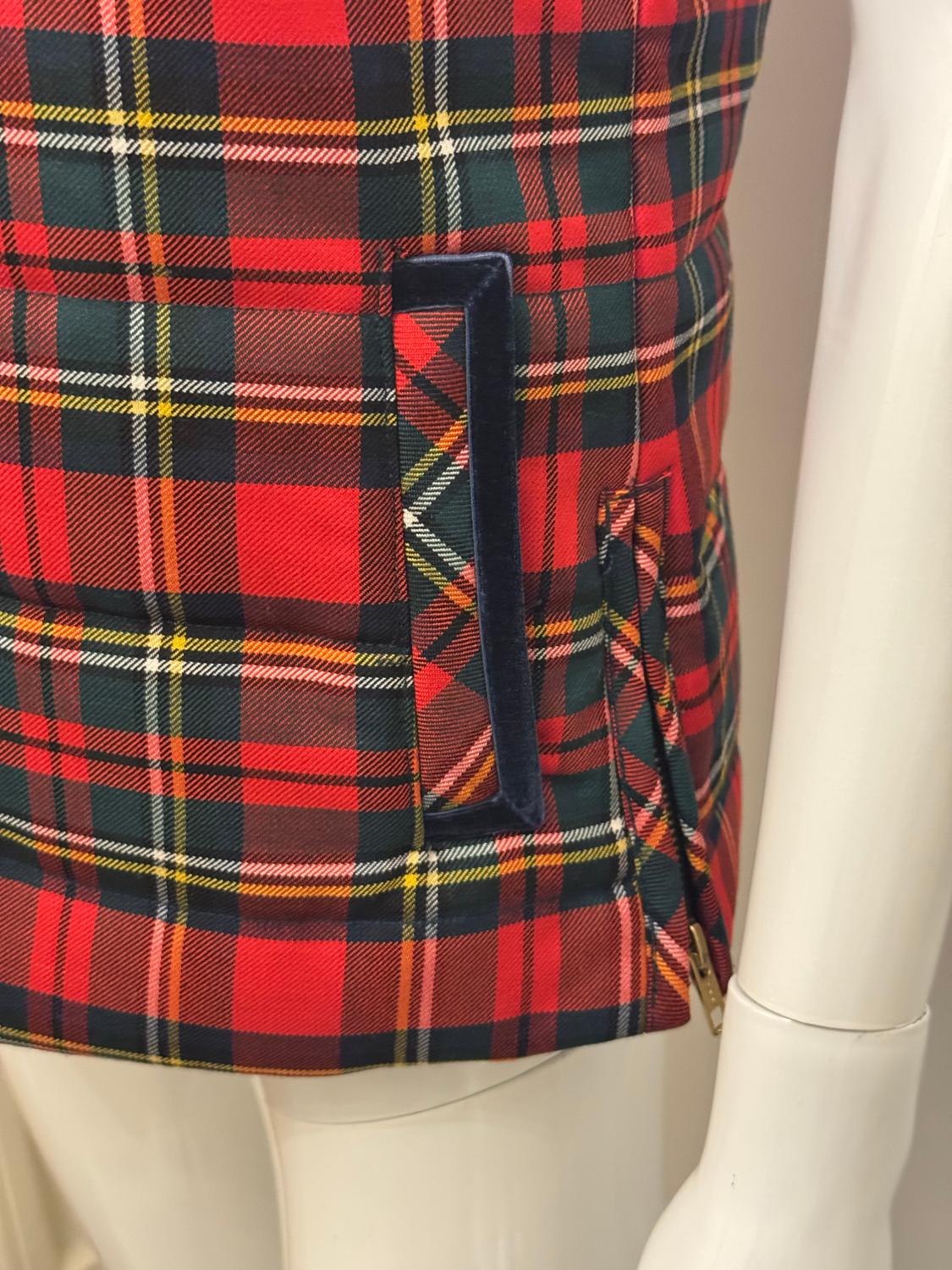 J Crew Check Body Warmer with Velvet Trim For Sale 1