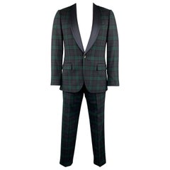 J CREW Chest Size 38 Regular Blackwatch Plaid Wool Shawl Collar Suit